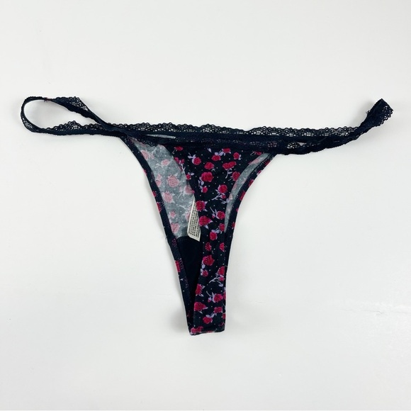 NEW Intimately Free People Sustainable Super Thong Large Black Floral Lace NWOT - Picture 2 of 6
